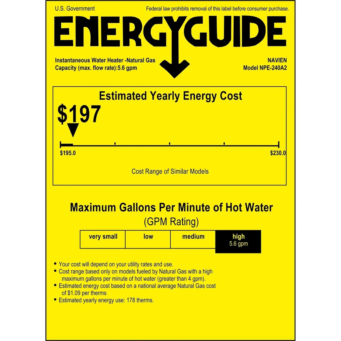Navien NPE-240A2 199,000 BTU High Efficiency Tankless Water Heater
